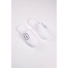 Ender Home G Harf Nakışlı Banyo Ve Ev Havlu Terliği – %100 Pamuk Kaymaz Kalın Taban