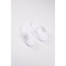 Ender Home V Harf Nakışlı Banyo Ve Ev Havlu Terliği – %100 Pamuk Kaymaz Kalın Taban