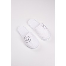 Ender Home O Harf Nakışlı Banyo Ve Ev Havlu Terliği – %100 Pamuk Kaymaz Kalın Taban