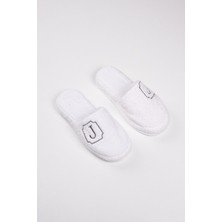 Ender Home J Harf Nakışlı Banyo Ve Ev Havlu Terliği – %100 Pamuk Kaymaz Kalın Taban