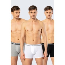 Cacharel Erkek Uzun Paçali 3'lü Boxer 1338/Beyaz-Siyah-Gri