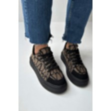Lescarpe LES054 Bej-Siyah Kadın Spor Ayakkabı Sneaker
