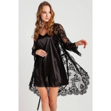 Magic Form 32805 Kadın Siyah Püsküllü Dantelli Tek Sabahlık