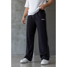 Erkek Siyah Şeritli Baskılı Oversize Baggy Eşofman Altı