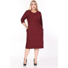 Çift Cepli Desenli Esnek Kışlık Büyük Beden Midi Elbise 45A-2699