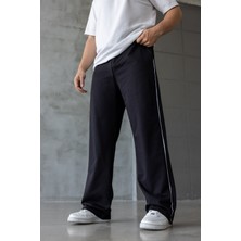 Erkek Siyah Şeritli Oversize Baggy Eşofman Altı