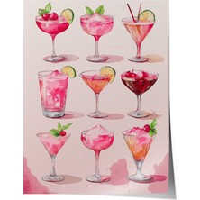 Çerçevesiz Poster, Şık Pembe Kokteyl Bardakları Illüstrasyonu, Mutfak Dekoru Poster No: 113244