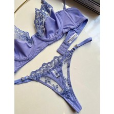 Lila Mikro Brode Dantelli Sütyen Iç Çamaşır Takım