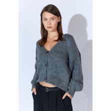 Kadın Antrasit V Yaka Basic Hırka