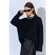 Kadın Siyah Bisiklet Yaka Basic Triko Kazak