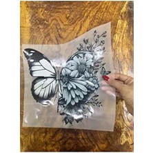 27X25 cm Ütü Ile Yapışan Çiçekli Kelebek Transfer Baskı Arma