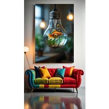 Özkacar Group Ampülde Yüzen Balık Ev Duvar Salon Güzellik Salonu Ofis Dükkan Dekarasyon Kanvas Tablo