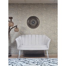 Ikili Istiridye Beyaz Boyalı Sivriltme Ayak Çay Seti Koltuk Tekli Berjer , Ikili Berjer Koltuk Krem Renk 110 x 48 Boyut/ebat