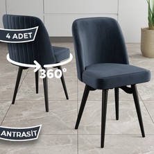 Jiva Serisi 4 Adet Antrasit Sandalye 360°C Döner Mutfak Sandalyesi Siyah Metal Ayaklı