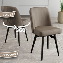 Jiva Serisi 4 Adet Cappucino Sandalye 360°C Döner Mutfak Sandalyesi Siyah Metal Ayaklı