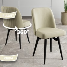 Jiva Serisi 4 Adet Krem Sandalye 360°C Döner Mutfak Sandalyesi Siyah Metal Ayaklı