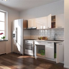 Linda Hazır Mutfak Dolabı 200CM Parlak Beyaz – Tezgah Dahil