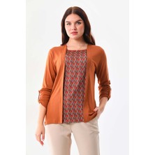 Sistas Kadın Desenli Uzun Kol Bluz 23525 Camel