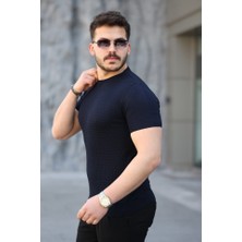 Erkek Viskon Kumaş Bisiklet Yaka Desenli Tişört