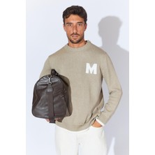 Erkek Vizon Bisiklet Yaka Buklet Kazak