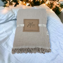 Mia Mina Home & Baby 4 Kat Müslin % 100 Pamuk Tek Kişilik Bej - Ekru 175 x 240 cm Saçaklı Yatak Örtüsü - Pike