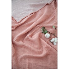 Mia Mina Home & Baby 4 Kat Müslin %100 Pamuk Tek Kişilik Pembe - Ekru 175 x 240 cm Saçaklı Yatak Örtüsü - Pike