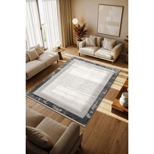 Cotto Motto TT003G Gri Halı Klasik Çerçeveli Desen Pamuk Taban Yıkanabilir Salon Mutfak Halısı