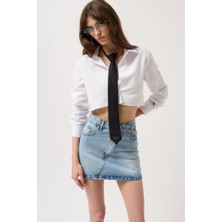 Asimetrik Kemer Denim Mini Etek
