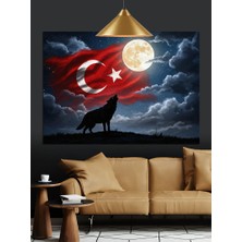 Dolunay Önünde Uluyan Kurt Dekoratif Kanvas - Mdf Ahşap Tablo