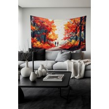 Sonbahar Yürüyüşü Desenli Duvar Halısı Duvar Örtüsü Tapestry Süet Dokulu Kumaş