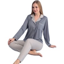Bipamuk Gabriella Uzun Kollu Düğmeli Kadın Pijama Takımı Yumuşak Soft S-2XL