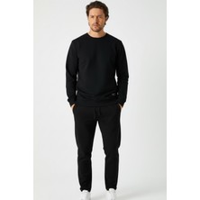 Mmetalic Siyah Relaxed Fit Bisiklet Yaka Sweatshirt Düz Paça Erkek Eşofman Takımı