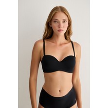 Toparlayıcı Balenli Dolgusuz Straplez Sırt Dantel Desenli Sütyen 3315 Siyah