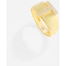 14 Ayar Kişiye Özel Harfli ve Zirkon Taşlı Altın Yüzük