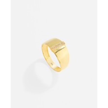 14 Ayar Kişiye Özel Harfli ve Zirkon Taşlı Altın Yüzük