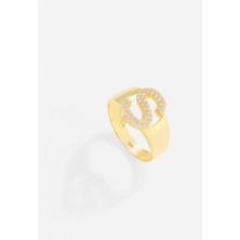 14 Ayar Kişiye Özel Harfli ve Zirkon Taşlı Altın Yüzük