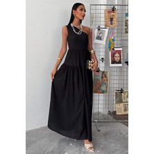 Tek Omuzlu Pile Detay Maxi Elbise 2895