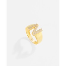 14 Ayar Kişiye Özel Harfli ve Zirkon Taşlı Altın Yüzük