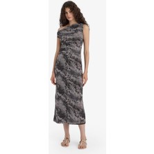 DeFacto Bodycon Vücudu Saran Açık Omuz Desenli Tül Maxi Elbise F0421AX25AU