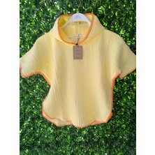 Mia Mina Home & Baby 4 Kat Müslin Kapüşonlu Çoban Dikişli Çocuk Panço Sarı Renk 7-8 Yaş