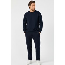 Mmetalic Lacivert Relaxed Fit Bisiklet Yaka Sweatshirt Düz Paça Erkek Eşofman Takımı