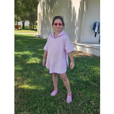 Mia Mina Home & Baby 4 Kat Müslin Kapüşonlu Çoban Dikişli Çocuk Panço Pembe Renk 7-8 Yaş