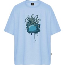 Unisex Octopus Tv Baskılı Oversize Tişört