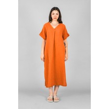 Müslin Kadın V Yaka Pileli Elbise