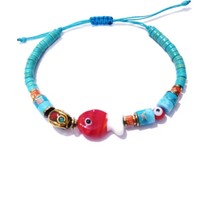 Funny Takı Murano Cam Balık Hematit ve Varisit Doğaltaşlı Nepal ve Nazar Boncuklu Bileklik