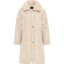 Yakası Kürklü Çıkabilir Kapüşonlu Fermuar Kapamalı Kapitone Mont Bej 6784