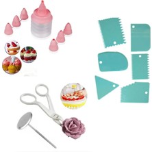 Pasta Dekor Pompası Duy Seti 8li Çivi Rus Duyu + Çiçek Makası ve Pasta Dekor Tarağı 6lı Kesici