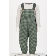 Erkek Bebek Ekose Desen Salopet ve T-Shirt Takım - Haki