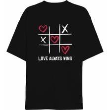 Sevgililer Günü Için Özel Tasarım Love Always Wıns Baskılı T-Shirt - Siyah