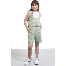 Haki Sıfır Kol Badili Düğmeli Yelekli Kız Çocuk 3lü Şortlu Takım 21035